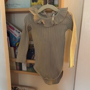 Ruffled Beige Kids Long Sleeve Top